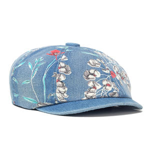 Chapeau béret octogonal en denim délavé avec impression de fleurs en coton pour femmes Casquettes - Product Image 2