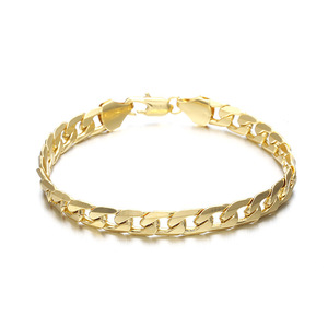 Men's 18K Gold Plated Geometric Chain <b>Bracelet</b> 8mm <b>Copper</b> Alloy Jewelry Gift - Product Image 1