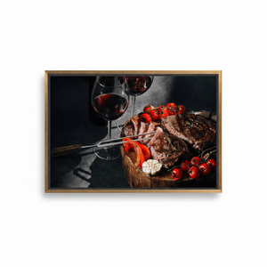 Modern Kitchen Food Wall Art: Printed <b>Canvas</b> Featuring Wine and Meat Design,GOLD <b>FRAMED</b> <b>CANVAS</b> - Product Image 2