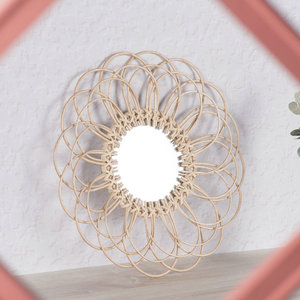 Willow Woven <b>Mirror</b> <b>Round</b> Beige Silver Lens Decorative <b>Wall</b> Hanging <b>Mirror</b> For Living Room Bedroom Home Decor - Product Image 2