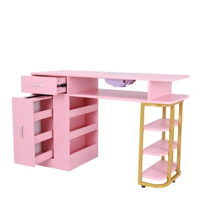 Mesa de Manicura Moderna de Madera Rosa con Colector de Polvo y Soporte Dorado, Mueble de Salón para Salón de Belleza y Tienda de <span class=keywords><strong>Uñas</strong></span> - Product Image 4