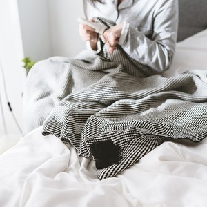 Nordic Luxury 100% Cotton <strong>Throw</strong> <strong>Blanket</strong> <strong>Black</strong> and White Geometric Pattern Super Soft Knit Western Style Home Decor - Product Image 5