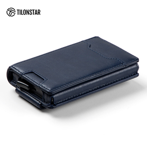 TILONSTAR TVC124 Cartera de aluminio de diseño personalizado de moda RFID Tarjeteros de cuero Pop Up Wallet - Product Image 4