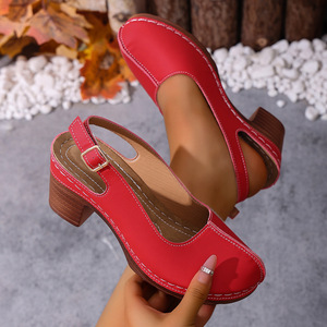 Nouvelles <span class=keywords><strong>sandales</strong></span> à talons hauts pour femmes, <span class=keywords><strong>grande</strong></span> taille, avec boucle, talon épais, confortables, style rétro, pour la plage, les vacances, les sorties en plein air - Product Image 5