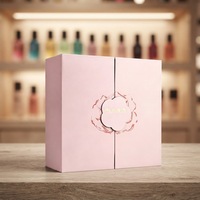 Boîte rigide rose personnalisée à rabat avec pelliculage mat, fermeture magnétique haut de gamme, emballage cadeau de luxe pour cosmétiques et parfums avec éponge