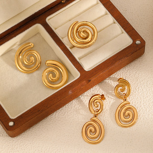 Geometric Spiral Stainless Steel Earrings 18k Gold Plated <b>Titanium</b> <b>Studs</b> For Women Fashion Jewelry - Product Image 1