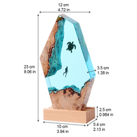 Lampe de table en bois et résine irrégulière, plongeur sous-marin, tortue marine, micro-paysage, base en bois USB, veilleuse décorative, cadeau