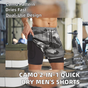 <b>Men's</b> Custom Camo Quick Dry Breathable Eco-Friendly Sporty 2-in-1 Gym Athletic <b>Shorts</b> Spandex/Polyester Workout Biker Basketball - Product Image 2