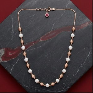 Collar Mala Italiano de Plata 925 con Acabado en Oro Rosa, Cadena con Cuentas de Diseño, Joyería de Lujo para Mujer, Regalo de Boda - Product Image 3