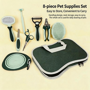 Kit <span class=keywords><strong>de</strong></span> Aseo para Mascotas <span class=keywords><strong>de</strong></span> 8 Piezas Color Verde Oliva, Juego Completo con Cepillo, Peine y Cortauñas para Perros, Gatos y Mascotas Pequeñas - Product Image 5