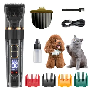 2024 High-Power Cordless Pet Grooming Tools 3-Speed Low Noise with 5 Interchangeable Blades for Dogs and Cats with Thick Coats