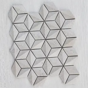 Vente en gros d'usine de carreaux de mosaïque en marbre 3D en forme de diamant nouveau design de carreaux de mosaïque en marbre travertin blanc adhésif irrégulier d'extérieur