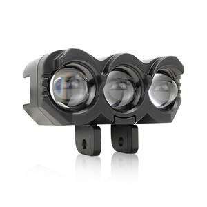 Phare de moto Qideguan à trois lentilles, 12V LED, lumière double couleur blanc-jaune, type hibou, faisceau longue portée externe - Product Image 5