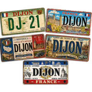 Plaque Métallique Vintage France <span class=keywords><strong>Dijon</strong></span>, Décoration Murale Rustique Style Ancien pour Bistro et Cave à Vin - Product Image 1