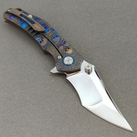 Maßgefertigtes DIY Taktisches Überlebens-Klappmesser 10Cr15CoMoV Spiegelpolierte Klinge 6AL4V Titan Gravierter Griff Keramikkugel