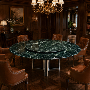 Table à manger ronde en marbre vert Alpi personnalisée, style moderne, 8 places, pieds en métal, meubles en pierre pour villa - Product Image 6