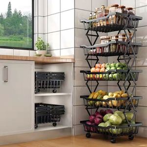 Multi Functional Foldable Metal Multi Layer Storage Rack Wheels <b>Lockable</b> Casters Space Saving Modern Design for Vegetable Fruit - Product Image 2