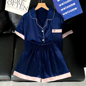 Bas prix Vêtements de détente deux pièces lisses de <span class=keywords><strong>grande</strong></span> <span class=keywords><strong>taille</strong></span> Pyjamas à revers pour filles d'<span class=keywords><strong>été</strong></span> Ensemble de vêtements de nuit Vêtements de nuit souples de bonne qualité - Product Image 5