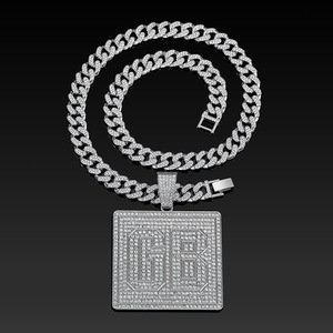 Conjunto de Joyería Chapado en Oro de 18K con Eslabones Cubanos y Cristales de Imitación, Colgante Cuadrado GB, Iniciales/Letras Personalizables, Unisex, Estilo Hip - Product Image 5