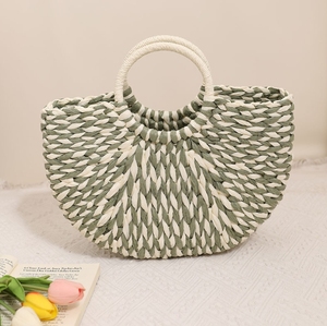 Nouveau été femmes vacances tissé <span class=keywords><strong>sac</strong></span> de plage à la main tissé tresse panier <span class=keywords><strong>sac</strong></span> demi-<span class=keywords><strong>rond</strong></span> <span class=keywords><strong>paille</strong></span> fourre-tout <span class=keywords><strong>sac</strong></span> mexicain bord de mer <span class=keywords><strong>sac</strong></span> à main - Product Image 4