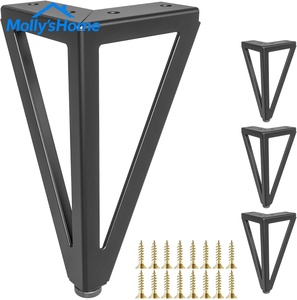 Pieds de canapé en métal robuste de 6 pouces, argentés, pour remplacement DIY, pieds de meubles en métal massif avec protections de sol en caoutchouc - Product Image 1