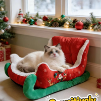 Lit pour chien Novayapetix de Noël, forme de traîneau du Père Noël, en peluche, doux, confortable, amovible, lavable, pour usage intérieur