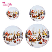 Ensemble de 4 boîtes cadeaux rondes emboîtables de Noël - Boîtes en carton Village des Neiges avec couvercles, emballage pour friandises, bonbons et biscuits de Noël