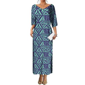 Plus Size Hot Purple <strong>Tartan</strong> Grey Floral Mandala Print <strong>Women</strong> Maxi <strong>Dress</strong> V Neck Elbow Sleeve Loose Fit Hawaiian Island Long <strong>Dress</strong> - Product Image 3