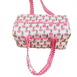 Lightweight Quilted Cotton Women's <b>Duffel</b> <b>Bag</b> Handmade with Durable Polyester Lining for Overnight Travel Weekender <b>Bag</b> - Product Image 1
