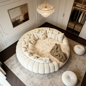 Sofá Redondo de Lujo Tapizado en Terciopelo: Asiento Grande con Múltiples Cojines para Sala de Estar - Product Image 1