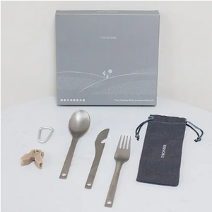 TIWONDER Kit d'ustensiles de voyage classique en titane pur – Ensemble de couverts légers pour camping (fourchette, cuillère, baguettes) – Compatible lave-vaisselle - Product Image 3
