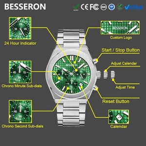 Luxury Business Fashion Chronograph <b>Men's</b> <b>Watch</b> 44mm Quartz Movement Stainless Steel Band Alloy Case Glass Dial - Product Image 2