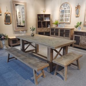 Farmhouse <b>Rustic</b> Style <b>Wood</b> <b>Dining</b> Room <b>Table</b> Set 2 Bench Eco-friendly Durable for Home Furniture Hotels Restaurants Apartments - Product Image 2
