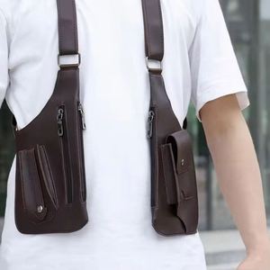 Men's Invisible Underarm Anti-theft Tactical Backpack with Multi-pocket Storage Pu <b>Material</b> Outdoor Use Mobile Phone Satchel PU - Product Image 3