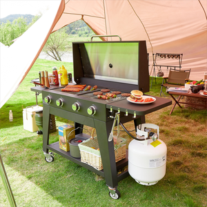 Plancha de acero inoxidable de 4 quemadores para acampar comercial barbacoa de gas propano parrilla de gas al aire libre - Product Image 1
