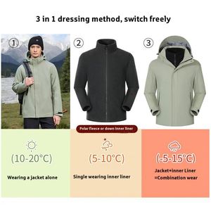 Super <b>Warm</b> Custom Logo Zipper Three in One Windbreaker Women Men's Waterproof Windproof Polar <b>Fleece</b> Inner <b>Jacket</b> - Product Image 2