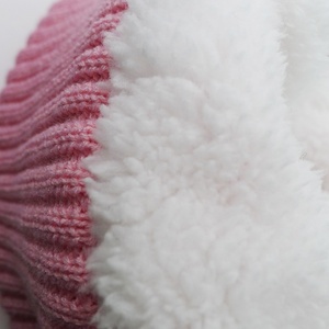 Cable Knit Pompom Beanie <strong>Fleece</strong> <strong>Lined</strong> Soft Acrylic Knitted <strong>Hat</strong> Warm Winter Cap for Outdoor Skiing Custom Leather Patch Thick Cap - Product Image 6