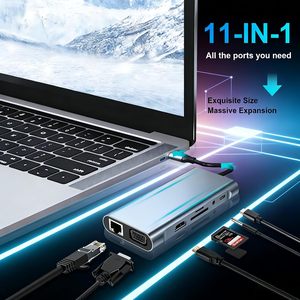 อะแดปเตอร์ฮับ USB-C แบบ 11-in-1 8-in-1 ชนิด TYPE-C พร้อมช่องเสียบการ์ด SD/TF ช่องเสียบเสียง และพอร์ต PD สำหรับแล็ปท็อป iPhone 16/15 MacBook - Product Image 4