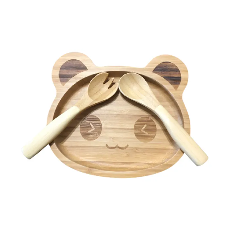 Eko kullanımlık Panda desen bambu bebek tabağı veya çocuk çocuk biyobozunur yemeği bebek bambu plaka seti