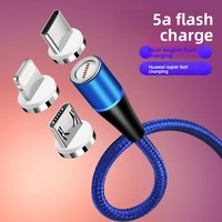 Kabel Data Magnetik 60W Lampu Indikator Pengisian Cepat Kabel Desain Tiga-dalam-Satu yang Dapat Diputar dengan Kekuatan Magnetik Kuat dan Terbuat dari Nilon.