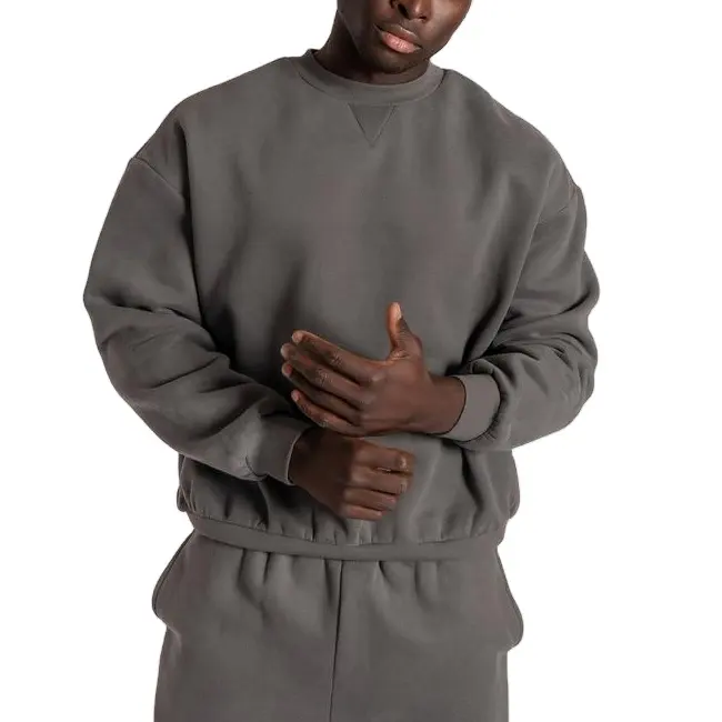 Moda Casual marrone all'aperto personalizzato in rilievo Logo Hip Hop maglione completi uomo bambù felpe con cappuccio in pile girocollo felpa uomo