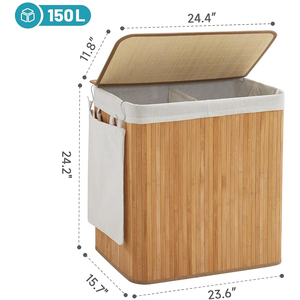 Panier à linge pliable en bambou avec poignées pour buanderie, chambre et salle de bain - Product Image 3