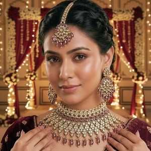 Luxury High Quality Vintage <b>Gold</b> Plated Pearl Kundan Choker Necklace <b>Set</b> Earrings Maang Tikka Certified Engagement Wedding Party - Product Image 3