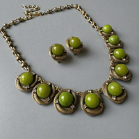 Ensemble de bijoux élégants pour femmes, couleur verte vintage incrustée, collier et boucles d'oreilles