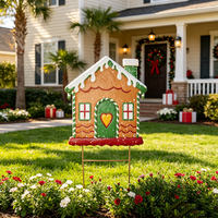 Décoration de jardin en fer forgé « Biscuit de Noël » avec chapeau de Père Noël, antirouille, pour porte d'entrée de ferme ou patio