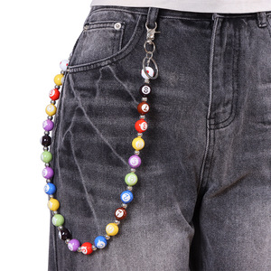 Chaîne de taille perlée Yueli Hip Hop pour hommes, en alliage de zinc, motif numérique, double anneau, accessoire décontracté pour pantalon, en stock - Product Image 1