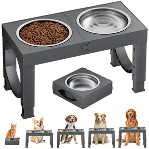 Iron and <b>Dog</b> <b>Bowls</b> Large Medium Pet Elevated Double <b>Bowl</b> Rack Feeding with Adjustable Height Stand - Product Image 3
