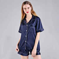 Ensemble de pyjama en satin FUNG 3034 personnalisé en polyester et élasthanne, taille élastique, logo frontal, longueur genou, manches courtes