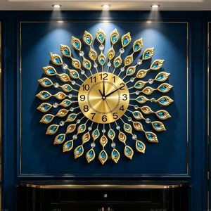 Peacock <b>Wall</b> <b>Clock</b> Silent Quartz Battery Powered Metal Round Face Decorative <b>Living</b> <b>Room</b> Hanging <b>Clock</b> - Product Image 5
