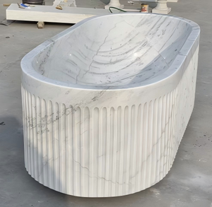Baignoires ovales modernes sur mesure de luxe, exclusives en marbre Bianco Crown/Guangxi White, autoportantes pour salle de bain, villa, hôtel, maison - Product Image 5